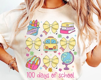 Retro 100 Days of School Png, Happy 100th Day of School Png, Pencil Coquette Bow png, 100 Days Brighter Png, Teacher Png, Back to school png