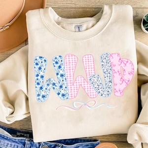 WWJD PNG, Christian PNG, Vintage Christian Shirt Design, Girly Coquette Bow Sublimation, Checkered Floral Png, Grandmillennial Floral Png