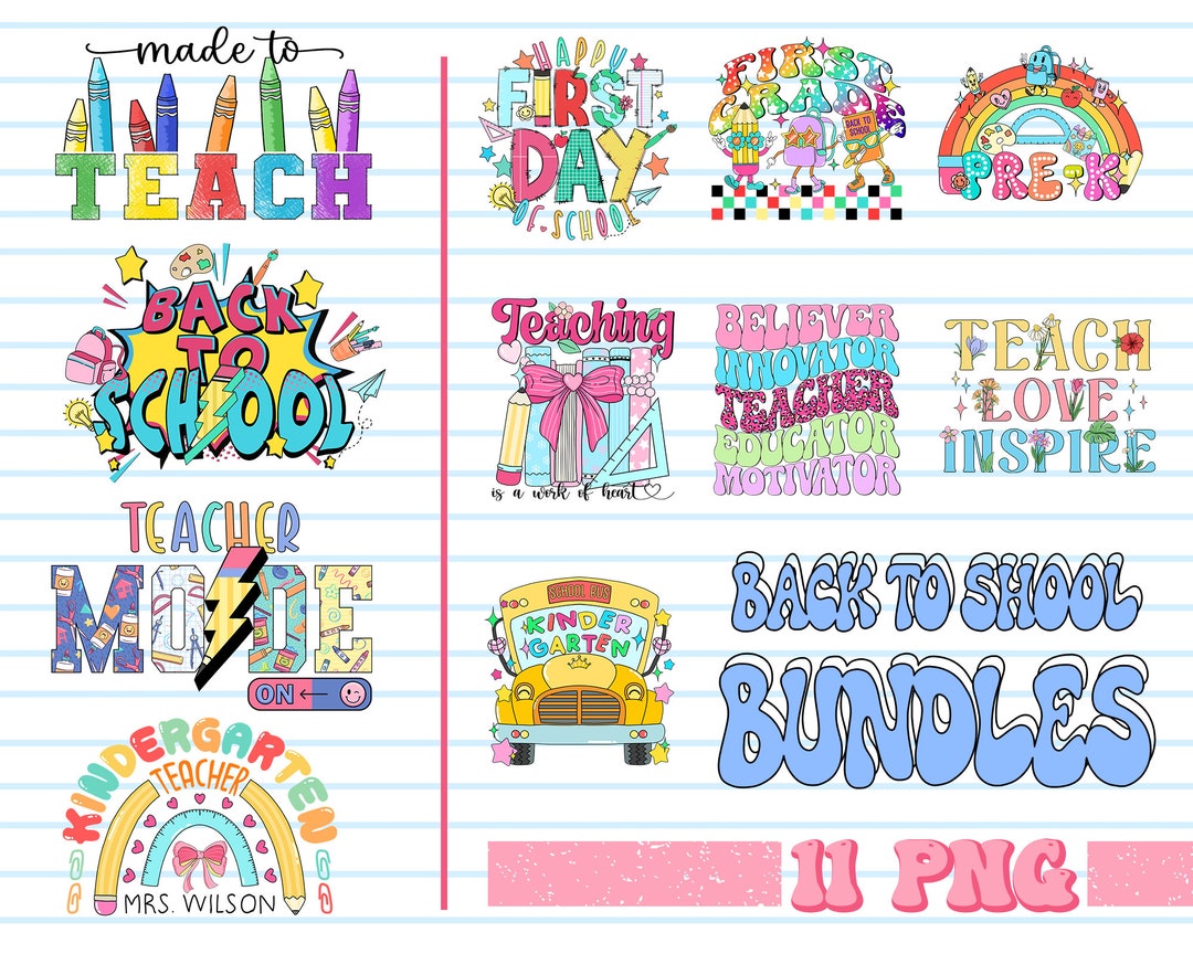 Back to School Png Bundle, Retro Back to School Png Bundle, Pre-k, 1st ...
