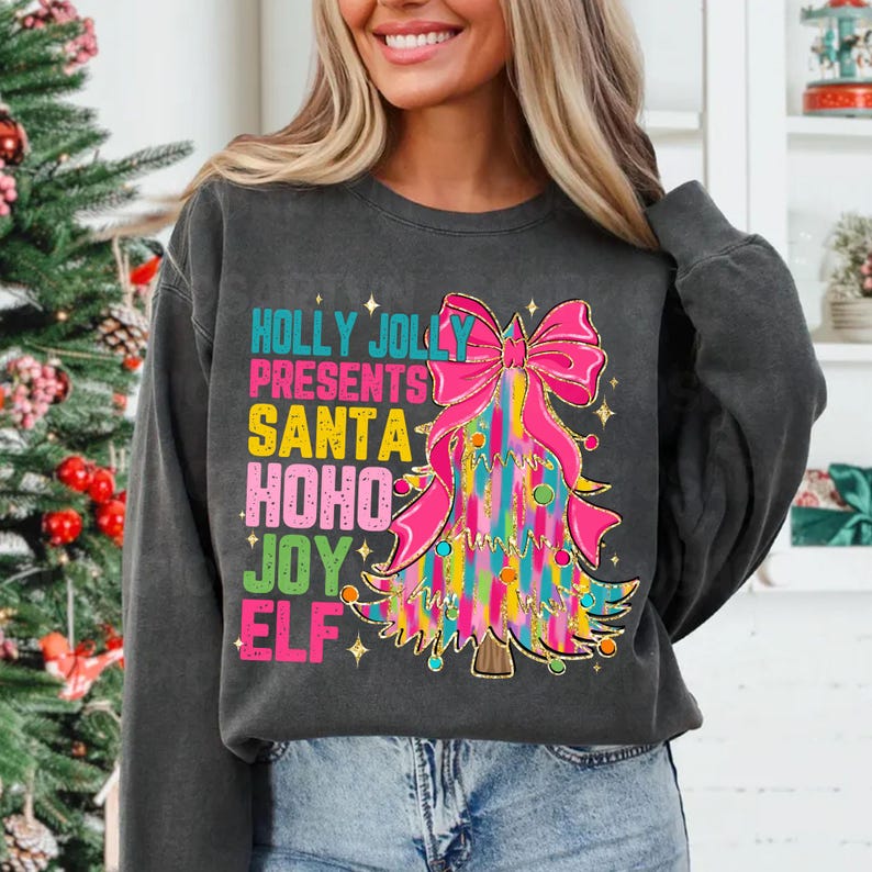 Pink Glitter Christmas Tree Coquette Png, Christmas Png, Colorful