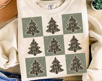 Retro Checkered Camo Christmas Tree Png, Christmas Png, Hunting Christmas Png, Camo Christmas, Distressed Christmas Png, Cute Checkered Xmas