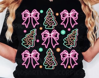 Neon Coquette Christmas Neon PNG, Christmas Png, Neon Christmas Png, Christmas Tree Cake Png,Christmas Bow Png, Christmas Sublimation Design