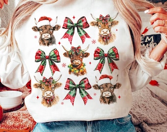 Christmas Highland Cow PNG, Western Holiday Clipart (Digital Download)