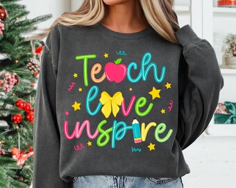 Teach Love Inspire Teacher PNG, Coquette Bow Design (Digital Download)