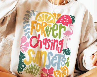 Forever Chasing Sunsets Png, Boho Foral Png, Retro Summer Png, Summer Sublimation Designs, Beach Tshirt Png, Sunsets Png, summer 2025 png