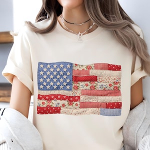 Faux Quilted American Flag PNG, Vintage Patchwork Patriotic Design, 4th of July Sublimation Png, Cottagecore USA Flag Png, USA Flag Png