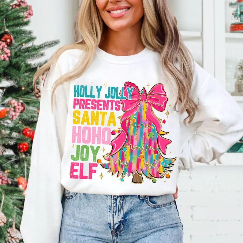 Pink Glitter Christmas Tree Coquette Png, Christmas Png, Colorful