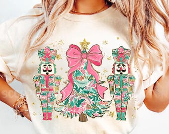 Glitter Pink Floral Christmas Tree Coquette Png, Christmas Png, Preppy Christmas Png, Nutcracker Png, Merry Christmas Png, Pink and Green