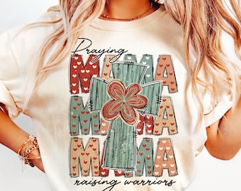 Praying Mama Raising Warriors Png, Retro Mama Png, Christian Mama Png, Vintage Mama Png, Mother’s Day Png, Mom Life Png, Hand drawn, Doodles