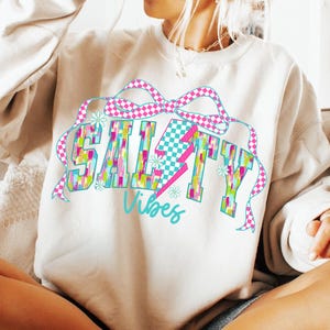 Checkerboard Salty Vibes Png, Retro Summer Png, Salty Coquette  Bow Png, Summer Beach Vibes Png, Coquette Summer Design, Summer Shirt Design
