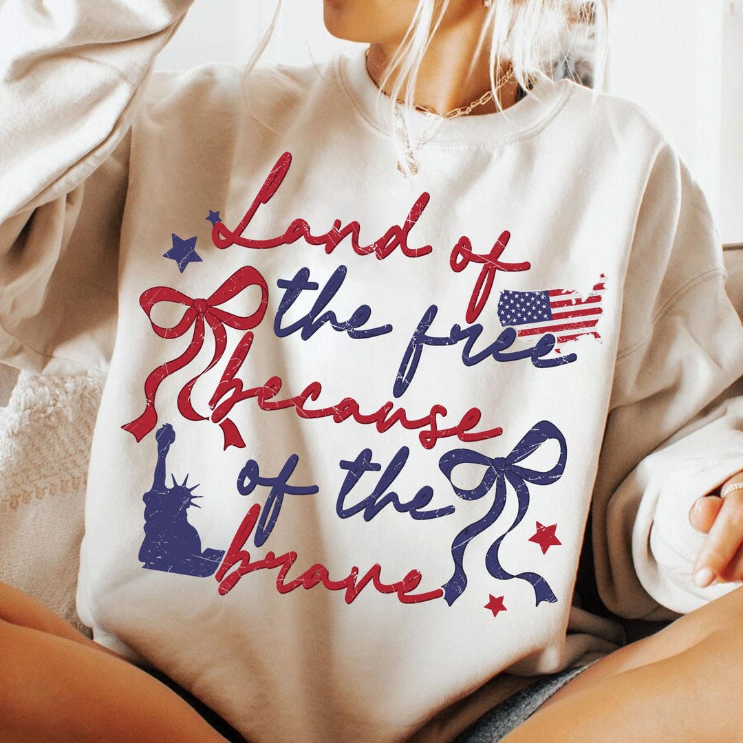 Land of the Free Because of the Brave Png, Retro 4th of July Png ...