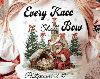 Every Knee Shall Bow Png, Christmas Png, Nativity Scene Png, Santa Christmas Png, Vintage Christmas Png, Kneeling Santa Png, Baby Jesus Png