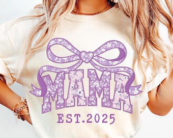 Purple Chinoiserie Mama Png, Embroidery Png, Mama Est 2025 Png, Mama Coquette Bow Png, Purple Flower Png, Mom Life Png, Mother Day Gift