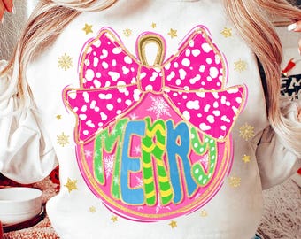 Colorful Glitter Merry Christmas Png, Christmas Png, Christmas Ornament Png, Christmas Coquette Bow Png, Holly Jolly Png, Pink Christmas Png