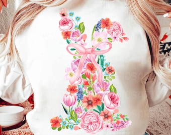 Bunny Easter Coquette Png, Watercolor Floral Easter Bunny Png, Easter png, Easter Coquette Bow png, Girly Easter Png, Spring shirt design