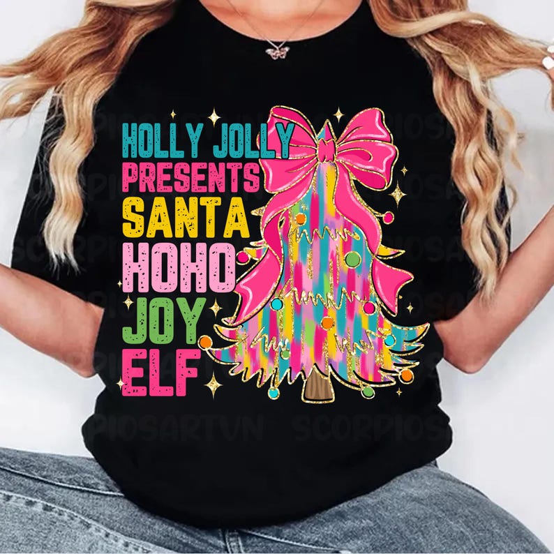 Pink Glitter Christmas Tree Coquette Png, Christmas Png, Colorful