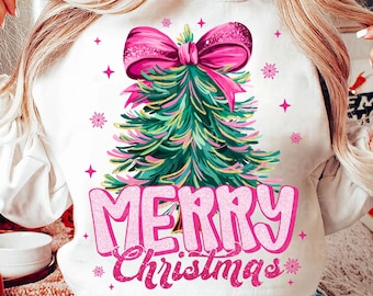 Glitter Christmas Tree Coquette Png, Christmas Png, Pink Christmas Bow Png, Merry Christmas Png, Holly Jolly Png, Christmas hand drawn art