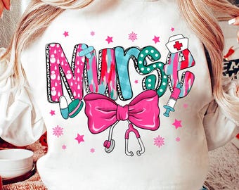 Christmas Nurse Png, Christmas Png, Nurse Coquette Bow Png, Nurse Png,Pink Christmas Png, Nurse Life png,Gift for Nurse, Merry Christmas Png