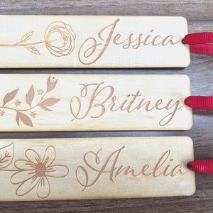 Personalised Bookmark / Wooden Bookmark / Bookmark / Laser Engraved Bookmark / Floral Bookmark