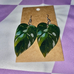 White Princess Philodendron Leaf Earrings