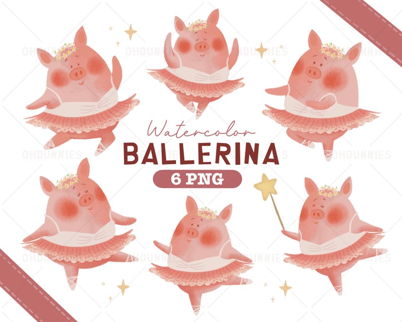 Ballerina Pig digital Download for dance lover love ballet Clip art svg Png for teacher learning tool prints for Scrapbook for party theme image 1