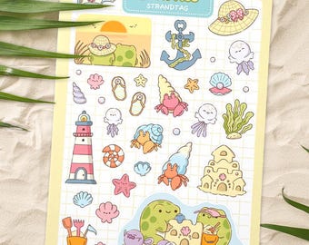 Stickerbogen Urlaub Frosch/Sticker für Strand, Sommer/Pegatinas del planificador