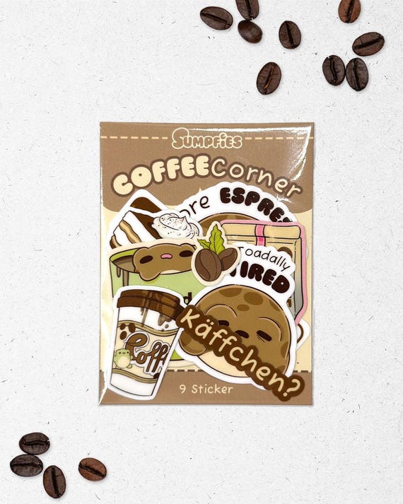 Kaffee Geschenk für Kaffeeliebhaber | lustig, süße Frosch Aufkleber | motivierend lecker | more espresso less depresso | 9 lustige Sticker
