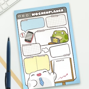 Wochenplaner A5 | Büro Planer mit Frosch | Wochenübersicht | Schreibtisch Organizer | Lustiger Planner image 1