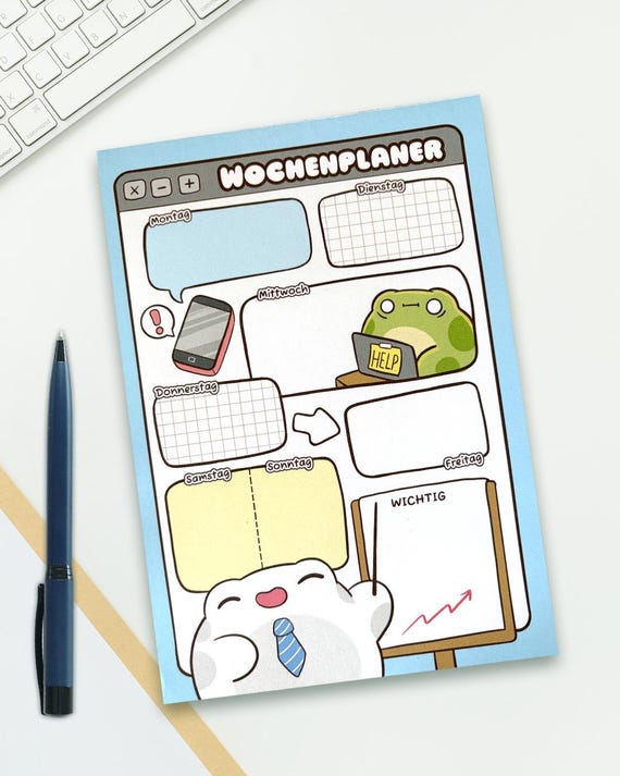 Wochenplaner A5 | Büro Planer mit Frosch | Wochenübersicht | Schreibtisch Organizer | Lustiger Planner