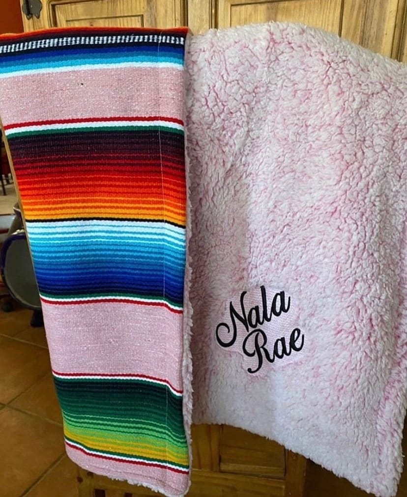 Mexican Blanket Blue Tan Red Thick Yoga Blanket Serape Baja