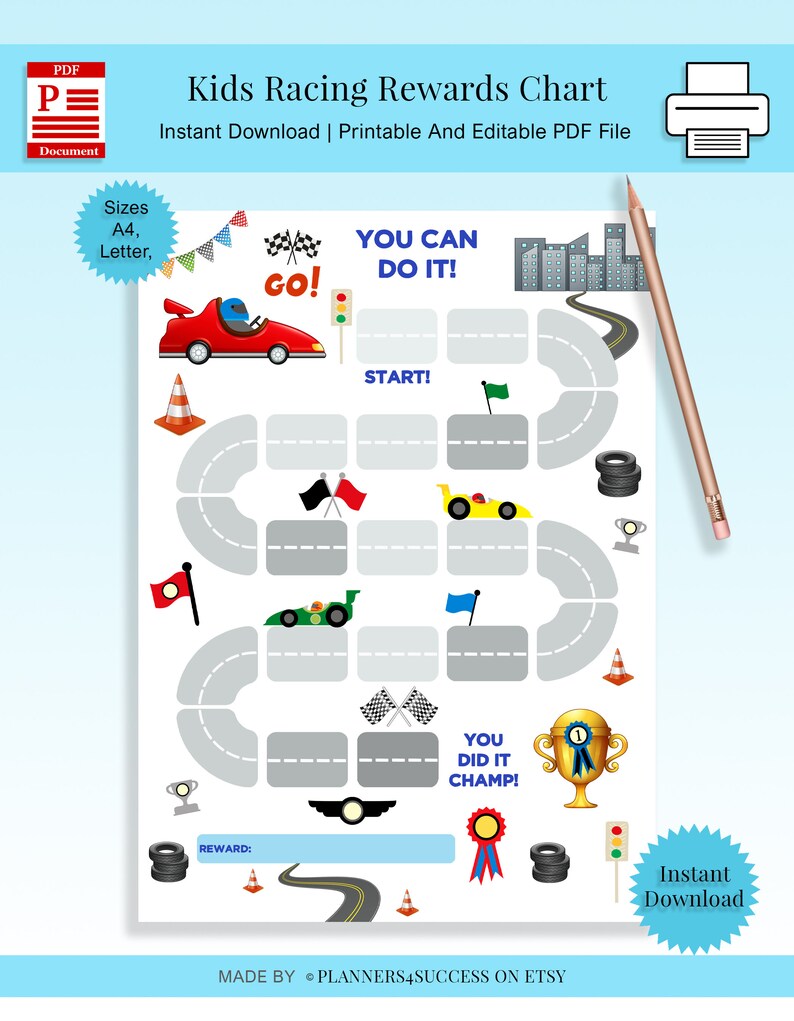Printable Rewards Chart Racing Chart Behaviour Chart Autism - Etsy