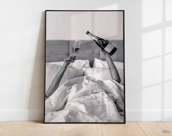 Drinkers Girls Bed Poster Print | Black and White Art | Women Drinking Wall Art | Women Prints | Alcohol Wall Art | Wine Prints | WinePoster