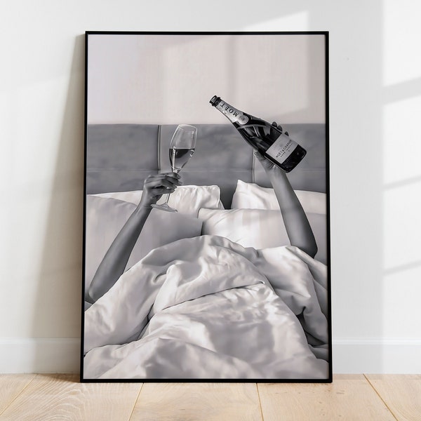 Drinkers Girls Bed Poster Print | Black and White Art | Women Drinking Wall Art | Women Prints | Alcohol Wall Art | Wine Prints | WinePoster