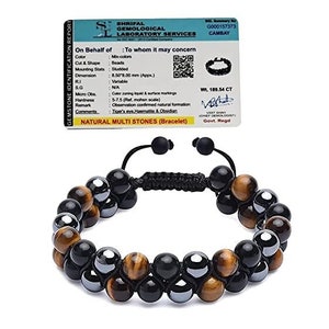 Certified Natural handmade Triple Protection Obsidian, Hematite and Tiger Eye adjustable crystal Bracelet| Spiritual valentines gifts