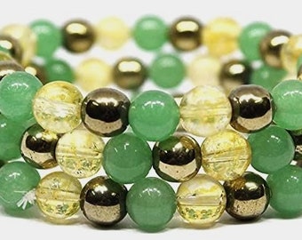 Certified Abundance and Prosperity Bracelet Natural Citrine, Golden Pyrite, Green Aventurine Multi-stone For Both Men & Women