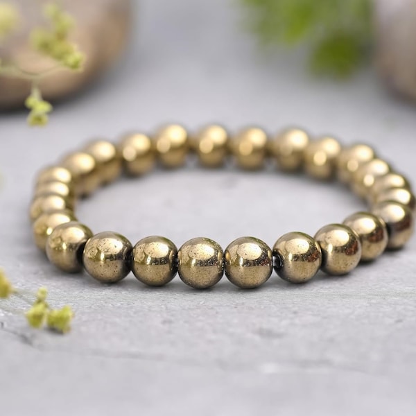 Raw Pyrite stone with Certified Golden Pyrite Stone Beads Bracelet for Men and Women for Prosperity, Attract Wealth & Abundance