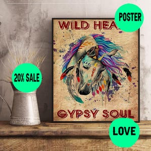 Póster vertical de caballo hippie corazón salvaje alma gitana