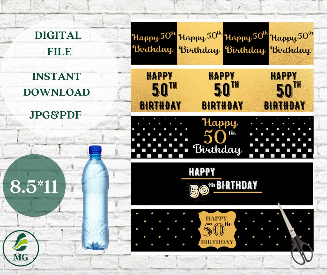 Printable 50th Birthday Water Bottle Labels 50th Anniversary - Etsy