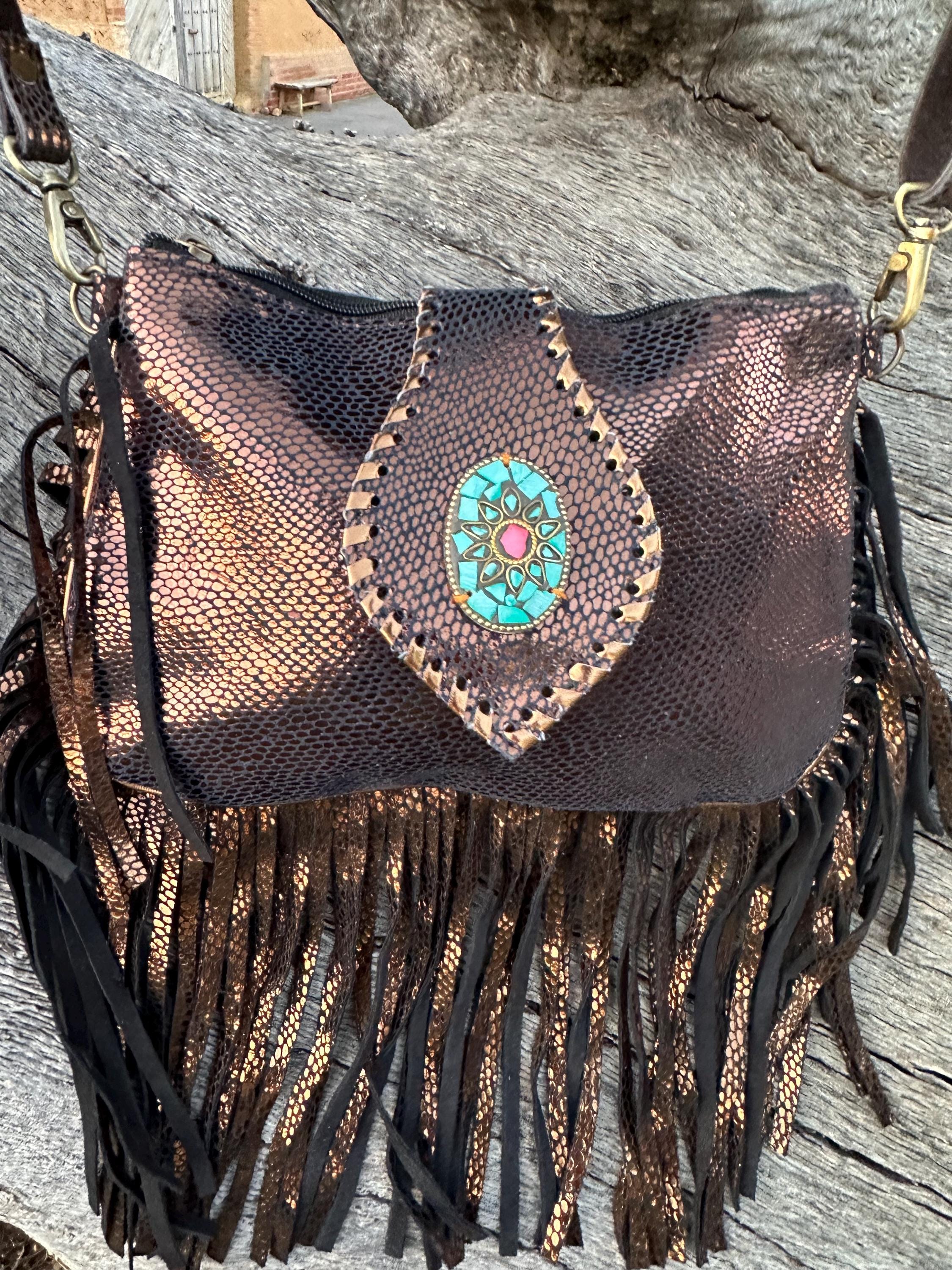 Dark Brown Genuine Cowhide Leather Crossbody Bag With Fringe Dark Brown Genuine Cowhide Leather Crossbody Bag With Fringe