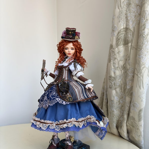 OOAK Art Doll – Clara (Steampunk) | Polymer Clay Collectible Doll (Made to Order)