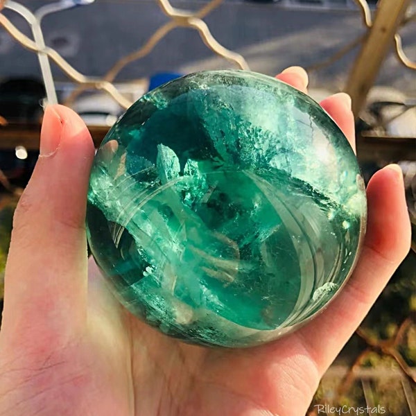 Clarity Green Fluorite Sphere, Natural Fluorite Ball, Degaussing Mineral Specimen, Crystal Sphere Gifts