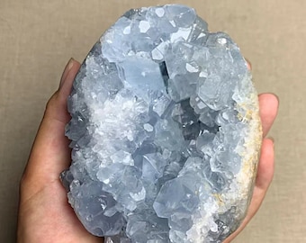 Natural Celestite Cluster, Blue Crystals Celestite Geode, Large Raw Celestite Cluster, Degaussing Celestine Geode