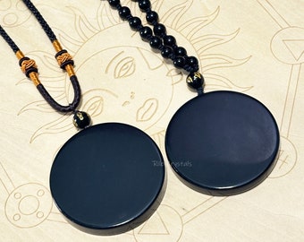 Natural Black Obsidian Mirror Pendant, Degaussing Divination Scrying Mirror Necklace