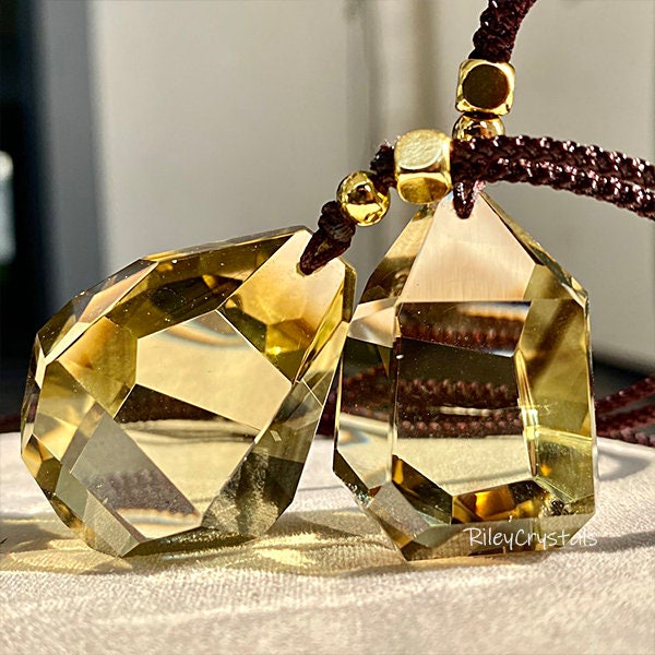 Natural Brazilian Citrine Polygonal Pendant Necklace, Raw Stone Polished Citrine Pendant, Clear Citrine Freedom Pendant