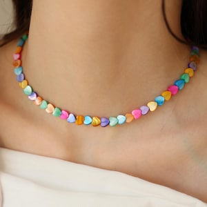 Bunte Herz Muscheln Halskette Natürliche Muschel kleines Herz Choker