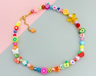 Mismatch funky bright colorful beaded necklace inspired by 90s