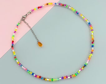 Rainbow bright beaded choker