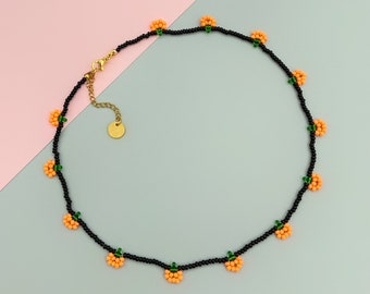 Black bead and orange pumpkin necklace Halloween necklace choker Halloween gift