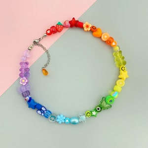 Rainbow colorful different beads necklace inspired by 90s