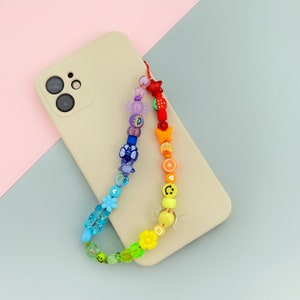 Rainbow colorful different beads phone strap inspired by 90s